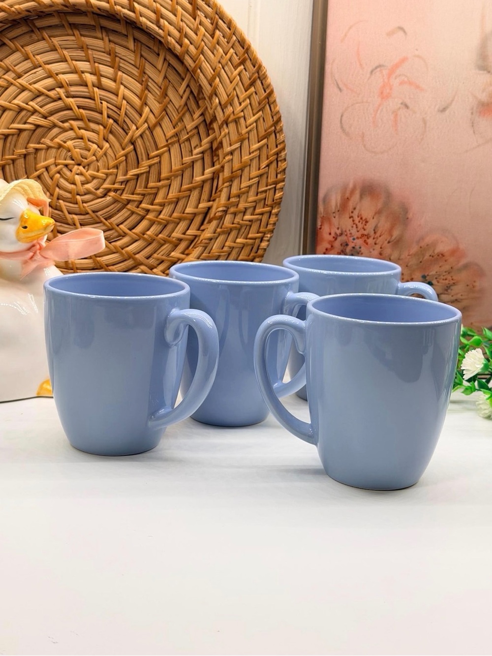 Corelle Stoneware 12 Ounce Country Blue Light Periwinkle Coffee Mugs Set of 4